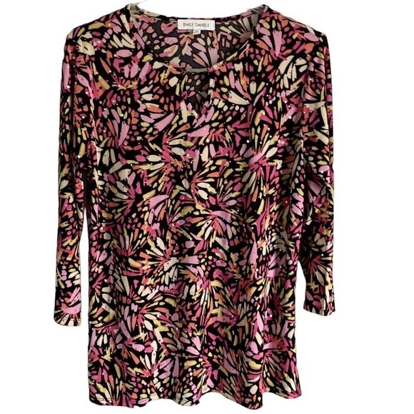 Emily Daniels Pullover Top with 3/4 Sleeves, Keyhole, Sparkle Women's Medium - Picture 2 of 9